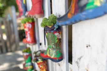 Blumen in Gummistiefeln